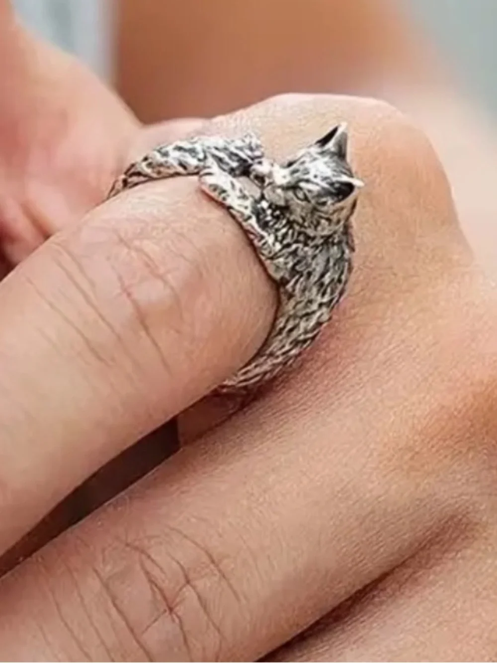 Silver Cat Wrap Ring - Elegant Cat Jewelry